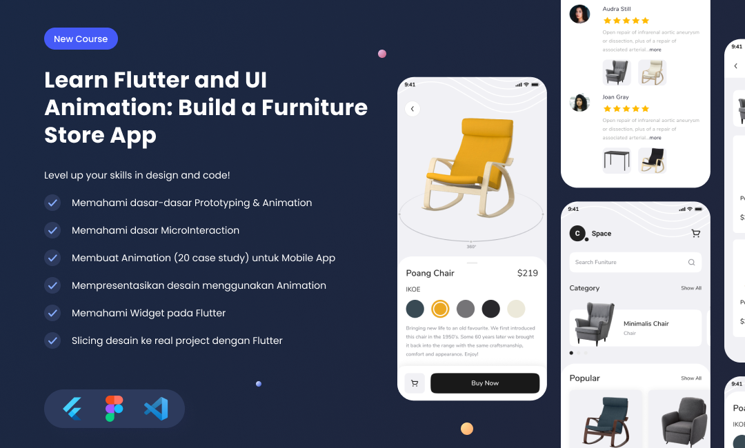 Kelas Learn Flutter & Figma UI Animation: Build a Furniture Store App di BuildWith Angga